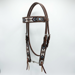 Bridon de cheval occidental en cuir véritable léger, perlé, couleur arc-en-ciel, équipement d'équitation anglais saisonnier - Product Image 1