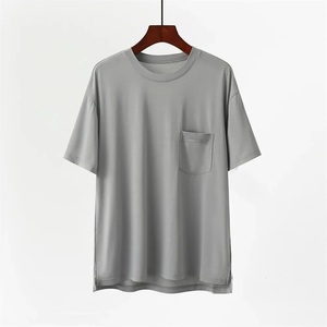 Camisetas formales de punto de algodón sólido para hombre, Camiseta básica Unisex con bolsillo, ropa de calle informal de gran tamaño, Camiseta con bolsillo, opción de logotipo personalizado - Product Image 4