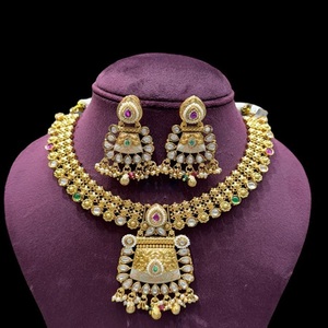 Elegant Premium Quality <b>Gold</b> Plated Stones Look Designer Necklace <b>Set</b> With <b>Earrings</b> For Wedding Wear Collection For Women - Product Image 1