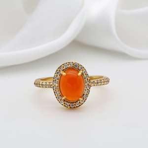 <b>Boho</b> Carnelian Halo Brass <b>Ring</b> 18k Gold Plated Dainty Vintage Sparkle Wholesale <b>Ring</b> For Women - Product Image 5