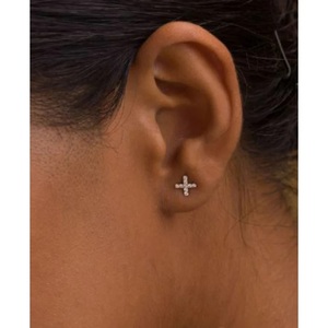 Boucles d'oreilles de mariage en diamant rond de laboratoire 14 carats en or jaune X Design/Boucles d'oreilles à vis en diamant créé - Product Image 3