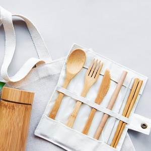 Wholesale Natural Bamboo Travel Cutlery Set Utensils Flatware Tableware Spoon Fork Knife <b>Chopsticks</b> <b>Reusable</b> Made in Vietnam - Product Image 5