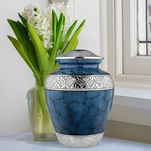 Hecho a mano 9,5 \ "Urna de metal azul oscuro Hermoso acabado etéreo Artesanía superior Suministros funerarios - Product Image 1