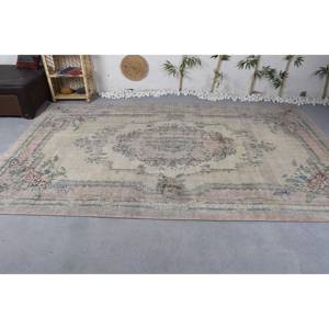 Alfombra turca Vintage Beige Rosa 6 'X 10,9' clásico área grande lana rectángulo abstracto Patchwork para la habitación de los adolescentes pasillo látex - Product Image 3