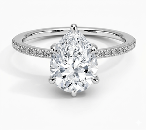 Bague de fiançailles solitaire taille poire céleste avec halo pavé pour femme, style romantique et minimaliste, diamants de laboratoire - Product Image 1