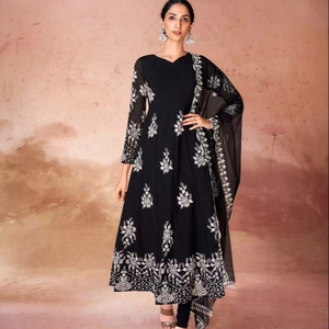 Traje Anarkali bordado de seda de arte hermoso para mujer, ropa tradicional de estilo largo para fiestas de verano, invitados de boda, Georgette - Product Image 1