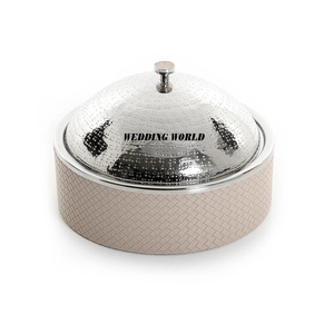 Ensemble de deux serveurs de nourriture en acier inoxydable forme ronde brillant poli casserole classique élégant en gros métal chauffe-plats - Product Image 2
