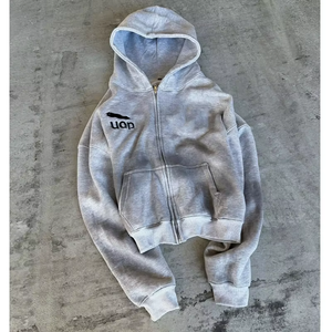 Chándal Informal con Capucha de Algodón Gris de Peso Medio, Personalizado OEM, para Hombre, Estilo Vintage, Lavado, Efecto Desgastado por el Sol, de Lujo - Product Image 2