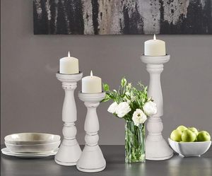 <b>Candle</b> <b>Holder</b> Wood White <b>Tall</b> <b>Candle</b> Set of 3 Wood Pillar <b>Candle</b> <b>Holder</b> Height (16+14+12) inch White Antique - Product Image 3