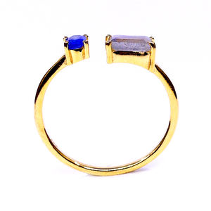 Shining 925 <b>Sterling</b> <b>Silver</b> Gold Plating <b>Adjustable</b> Finger <b>Ring</b> Featuring Kyanite Labradorite Gemstones Classic Diamond Trendy - Product Image 4