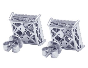 Square Cluster <b>Earrings</b> Featuring Lab Grown Diamonds <b>Set</b> In Solid 10K <b>Gold</b> For Women Jewelry - Product Image 4