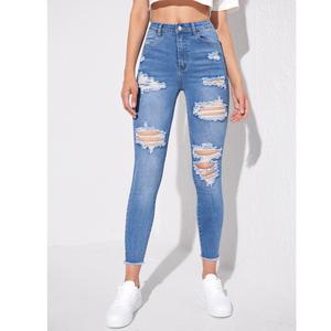 Women's New Arrival Breathable <b>Stretch</b> <b>Denim</b> Pants Long Cut with Casual Straight Style Mid Waist and Ripped Small Legs From BD - Product Image 1