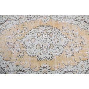 Tapis turc 5,4 x 8,8 pieds, motif plantes et arbres jaunes, tapis vintage en laine - Product Image 5