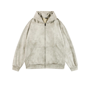 Sudadera con capucha y cremallera con lavado ácido de diseño personalizado de alta calidad 100% sudadera de algodón para invierno teñido liso - Product Image 1