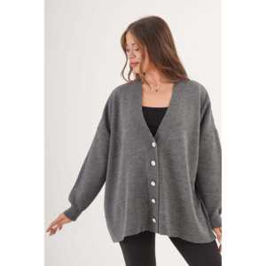 Cárdigan Antracita al por Mayor, Estilo Casual con Detalle de Botones, Corte Holgado - Product Image 4