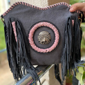 New Western Style Hair on Hide Fur Suede Leather Fringe <b>Bag</b> High Quality <b>Boho</b> Women Fur Leather Unique Middle Concho Fringe <b>Bags</b> - Product Image 2