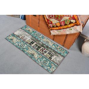 Alfombra Pequeña Vintage de 1.6x3.3 pies (50x101 cm), Alfombra Turca Azul Ombré - Product Image 3