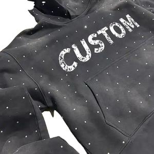 เสื้อฮู้ดซิปผู้ชายสไตล์วินเทจ Y2K ผ้าหนา 400gsm แต่งลายปักแบบดิสเทรส ประดับคริสตัล ทรงบ็อกซี่แบบครอป ดีไซน์ทันสมัย ผลิตจากผ้าฝ้าย 100% พิมพ์ลายดิจิทัล - Product Image 2