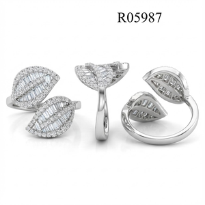 Bague Exclusif Feuille de Diamant Naturel Baguette 1,36 CT Certifié IGI Or Blanc 18K Double Bande Entrecroisée Designer pour la Saint-Valentin - Product Image 5
