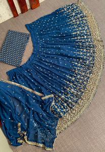 Traje de boda de diseñador para mujer, traje de compras en línea de moda, con bordado y secuencia, Georgette Lehenga - Product Image 5