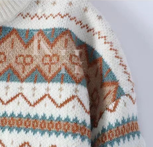 Suéter de ganchillo de otoño Retro para hombre, diseño transpirable con rayas gruesas, cuello redondo, logotipo frontal de punto bloqueado de Color para invierno - Product Image 5