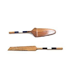 Juego de servidor de cumpleaños de madera ecológica con mango de mimbre, cuchillo para pastel y juego de servidor con diseño atractivo - Product Image 4