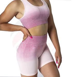 Sujetador deportivo ligero para mujer y pantalones cortos de yoga con patrón sólido Conjunto de ropa de gimnasio Logotipo personalizado Ropa de fitness - Product Image 2