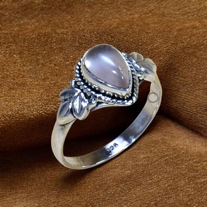 Anillo real clásico de joyería fina de Plata de Ley 925 con piedra preciosa de cuarzo rosa de diamante de corte de pera Natural - Product Image 1