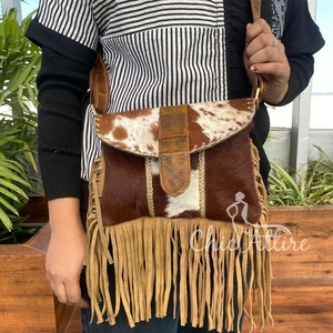 Vente en gros de sacs à franges en cuir de vachette tendance pour femmes 2024 sac à bandoulière en cuir véritable sacs à main de luxe en cuir véritable - Product Image 1