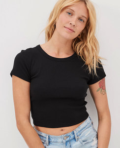 T-shirt court personnalisé en coton surdimensionné, couleur unie vierge, sans ajustement, haut court, t-shirts athlétiques, en spandex, pour la gym, respirant pour femmes - Product Image 2