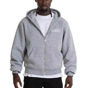 Sweat-shirts classiques d'hiver à fermeture éclair en molleton brossé de coton, vêtements décontractés, logo personnalisé, design uni, haute qualité, vintage, 450 GSM, coupe ample et carrée - Product Image 1