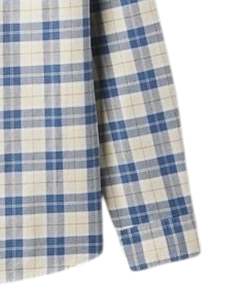 Camisa a cuadros personalizada para hombre, azul claro y beige, de manga larga, informal, de franela de algodón, suave, para uso diario, al por mayor. - Product Image 6