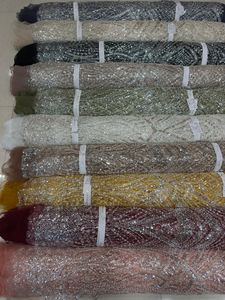 Tissu en filet de luxe importé avec des perles de travail manuel complexes et des broderies délicates pour les lehengas de mariée, les robes de mariée - Product Image 3