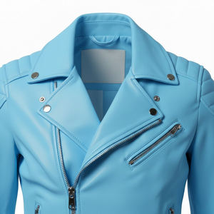 Veste de motard en cuir bleu ciel en vrac pour femmes, design personnalisé, style moto, cuir véritable, qualité professionnelle pour l'exportation - Product Image 5