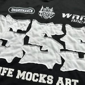 Personalizado 100% algodón peso pesado costura inversa apenado bordado parche boxy recortada camiseta hombres impreso camisetas hombres - Product Image 4