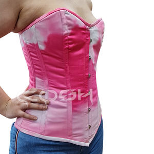 Pink Sky Gradient Satin Overbust Steel Boned Corset Shiny Tie-Dye Bustier Corsets - Product Image 5