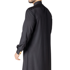 Thobe classique noir pour homme, style saoudien, Jubba avec broderie, vêtements islamiques, robe longue à manches longues, robe arabe Kandura - Product Image 2
