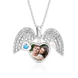 Jeulia Personalized <b>Heart</b> Photo <b>Locket</b> Necklace in Sterling Silver with Zircon Birthstone - Product Image 4