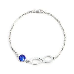Jeulia Rhodium Plated Sterling Silver <b>Infinity</b> <b>Bracelet</b> with Heart and Flower Birthstone - Product Image 1