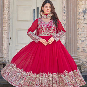 Dernier costume indien Anarkali brodé pour femme Travail éthéré en pierre Georgette pour la fête et les occasions spéciales pour adultes - Product Image 1