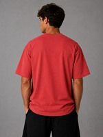 T-shirt décontracté pour homme en coton rouge à manches courtes, col rond, couleur unie, respirant, idéal pour l'été