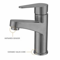 Robinet de lavabo à poignée unique avec capteur infrarouge et distributeur de savon intégré, en cuivre massif, avec cartouche céramique et affichage numérique intelligent