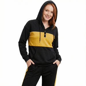 เสื้อฮู้ดดี้ผู้หญิงแบบสั่งทำสีตัดต่อ คอเฮนลีย์ ติดกระดุม แขนยาว สไตล์ลำลอง ทรงหลวม ราคาขายส่ง - Product Image 1