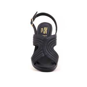 Black PU0027 Formal Ankle Strap <b>Sandal</b> with Open Toe <b>Comfortable</b> Wedge Heel Evergreen Fashionable Design for Summer Outdoor Use - Product Image 1