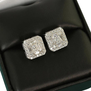 Luxury <b>Earrings</b> With Real Natural Round and Baguette Diamond <b>Earrings</b> in 925 Sterling <b>Silver</b> <b>Stud</b> <b>Earrings</b> - Product Image 4
