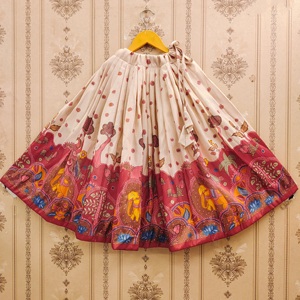 Shoryam Fashion Girls Kids Ethnic <b>Lehenga</b> Choli Set | <b>White</b> Maroon Kalamkari Printed Polyester Wrinkle Free Quick Dry - Product Image 6