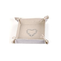 Panier de rangement de luxe en coton 100% imprimé numériquement et brodé, avec détails raffinés, idéal pour le présentation des toasts du matin
