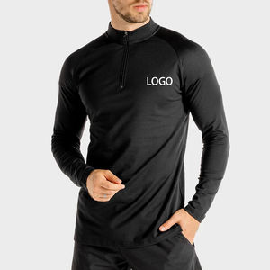 T-shirts de sport à manches longues pour hommes, vêtements de sport personnalisés de haute qualité, demi-fermeture éclair, col haut, séchage rapide, coupe musculaire pour hommes - Product Image 5