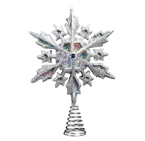 Groothandel Op Maat Gemaakte 8 Inch Glinsterende Filigraan Sneeuwvlok Kerstboom Topper/Interieur Ornamenten (Zilver Holografisch)