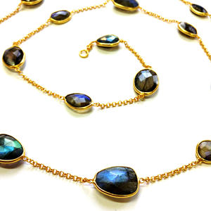 Collar de cadena de eslabones de piedras preciosas de labradorita clásica de moda Ropa de boda única Plata de Ley 925 Chapado en oro de moda - Product Image 3